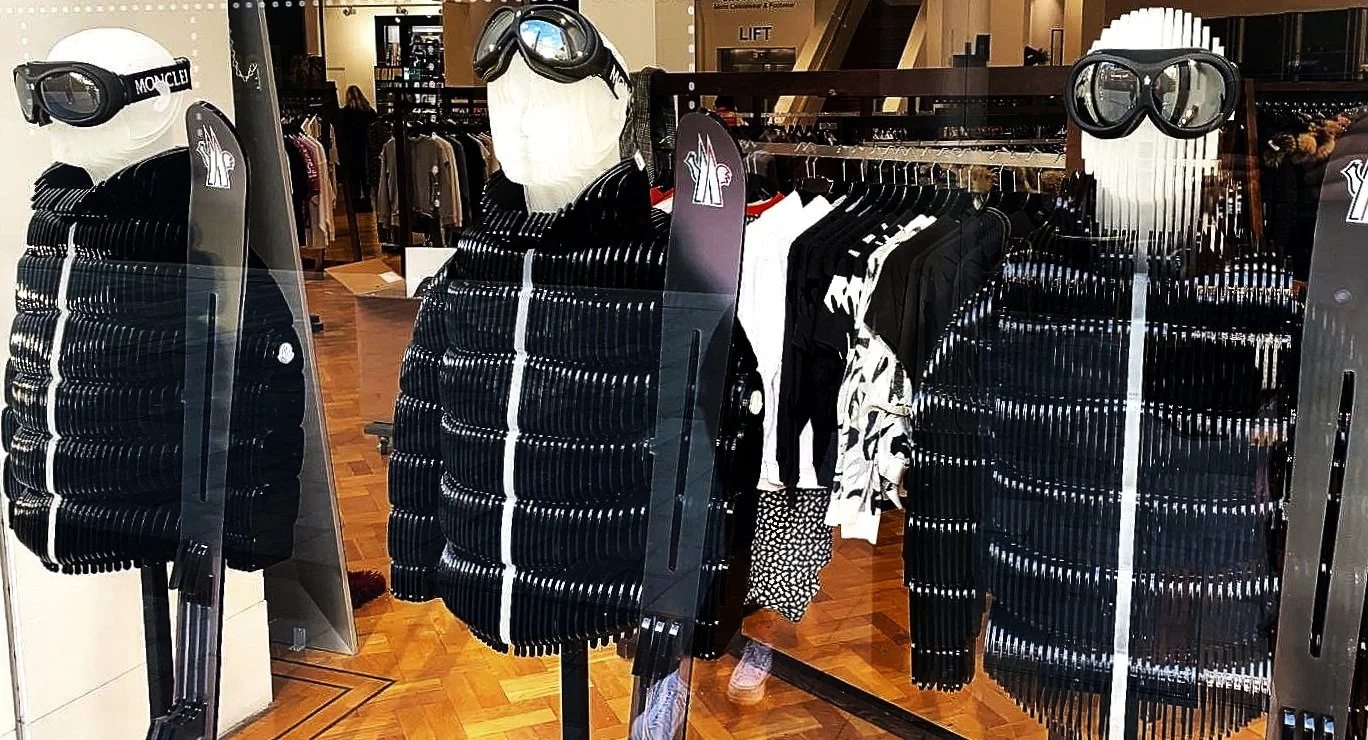 Moncler Acrylic Mannequins Retail Window Display for Flannels Stores. Vision, Creative Visual Marketing