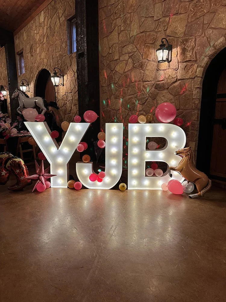 LED light letters for a celebration and party at this Texas event venue