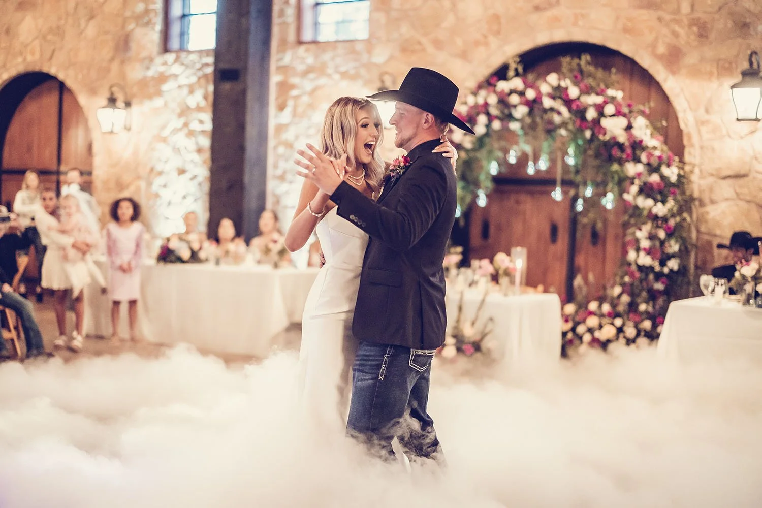 Fog machine during a couples first dance at their wedding reception