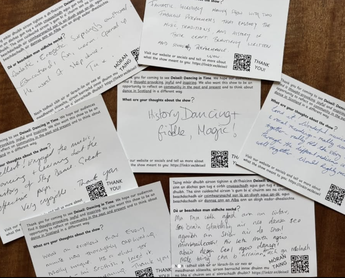 Feedback postcards from audience members
