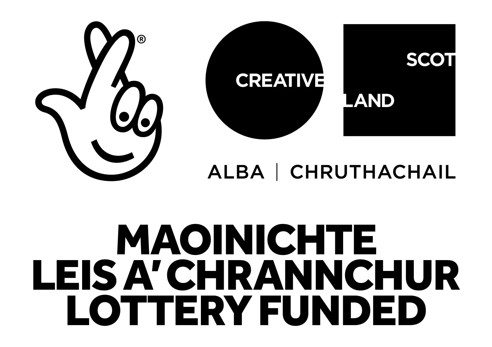 Creative Scotland Lottery Funded logo in English and Gaelic