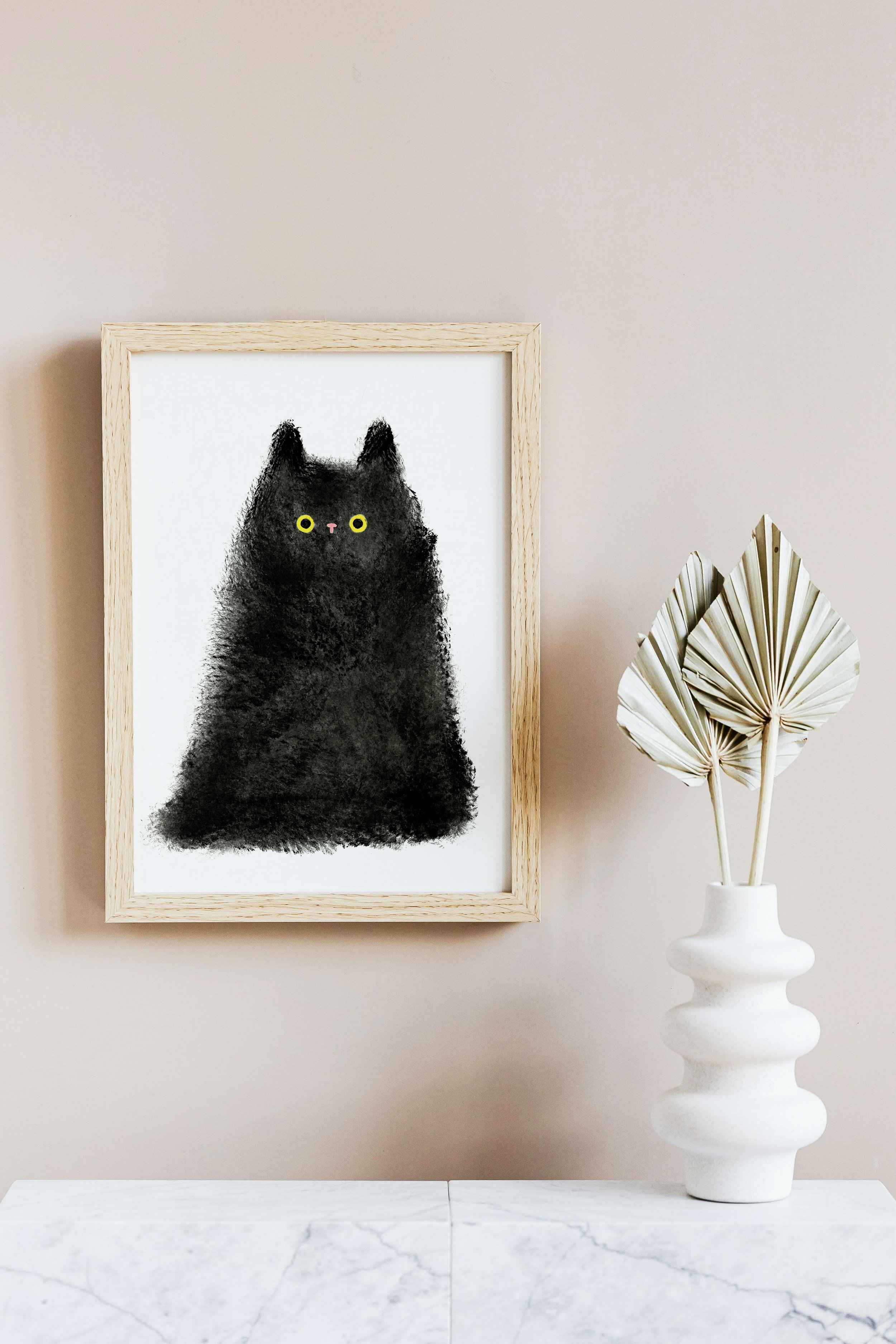 Fluffy Black Cat A4
