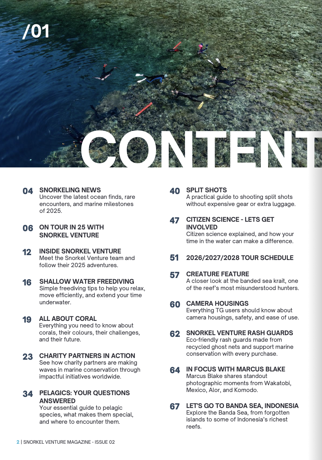 Snorkel Venture Magazine Issue 1 Content.png