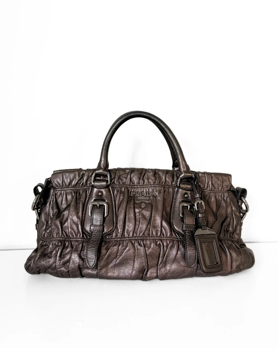 Prada Metallic Nappa Gaufre Bag Leather Medium Datche 00's