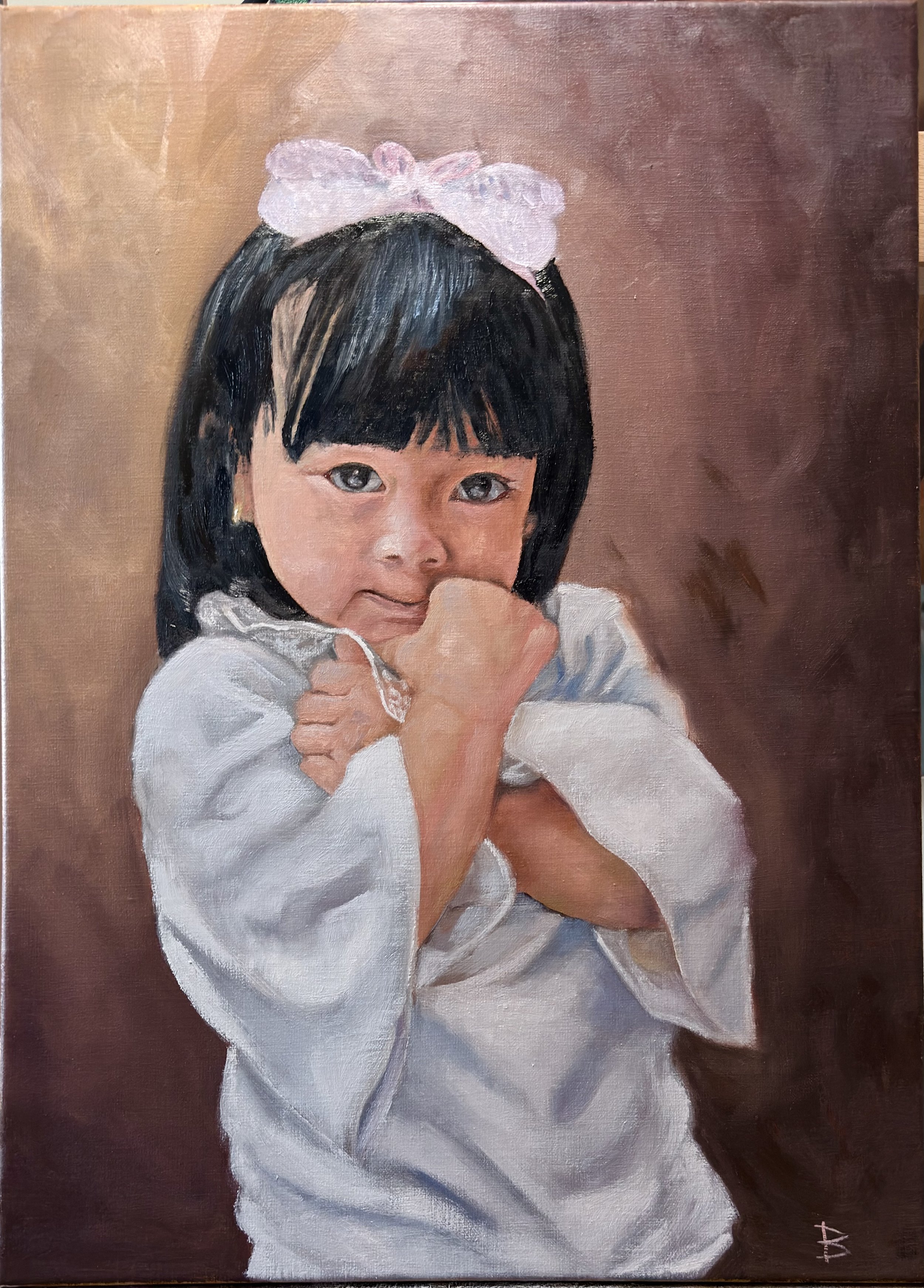 Innocent Gaze: Oil Painting of a Young Girl