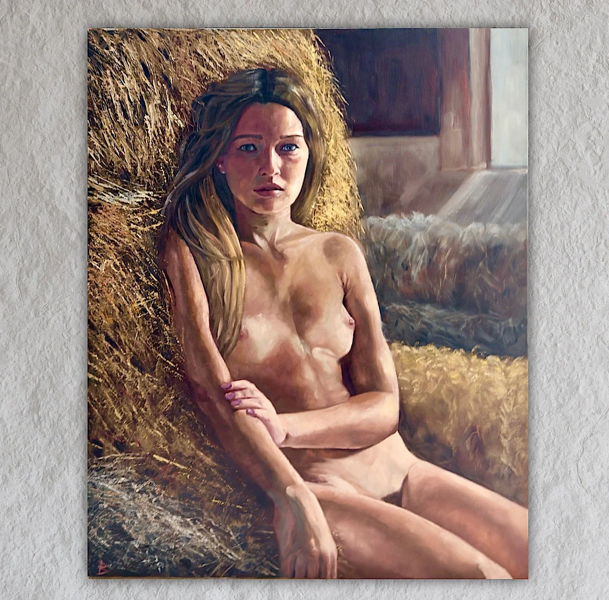 Rustic Tranquility: Young Woman in a Barn