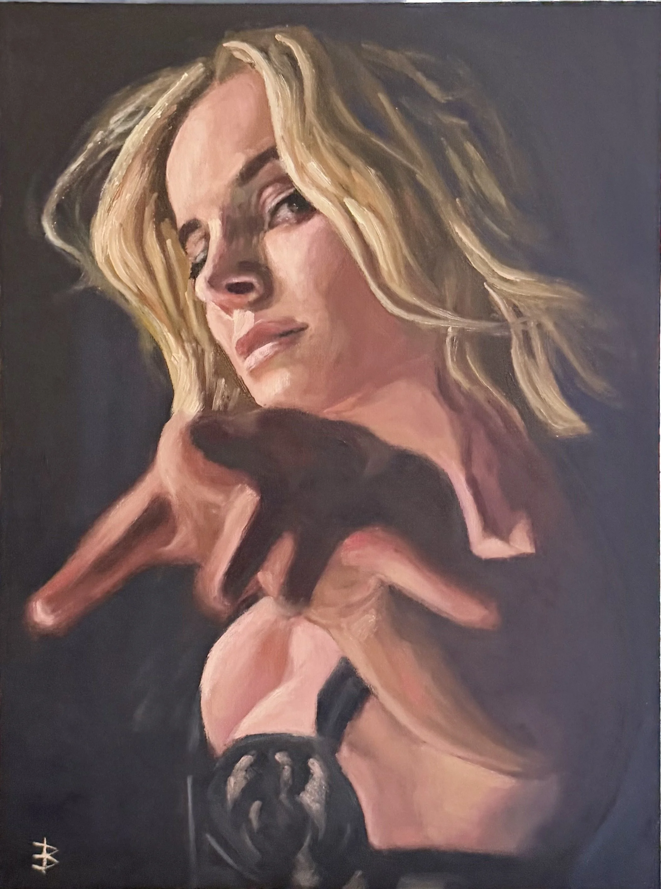 This is an evocative original oil painting study of Academy Award-winning actress Brie Larson. This portrait captures a high-fashion, cinematic aesthetic, blending realistic anatomical detail with a soft, impressionistic touch.