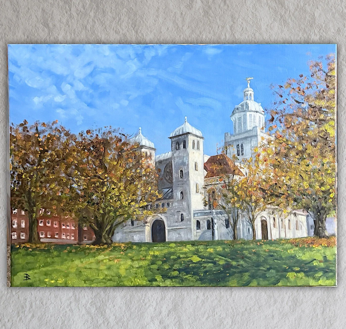 Old Portsmouth Cathedral in Early Autumn - Original Oil Painting