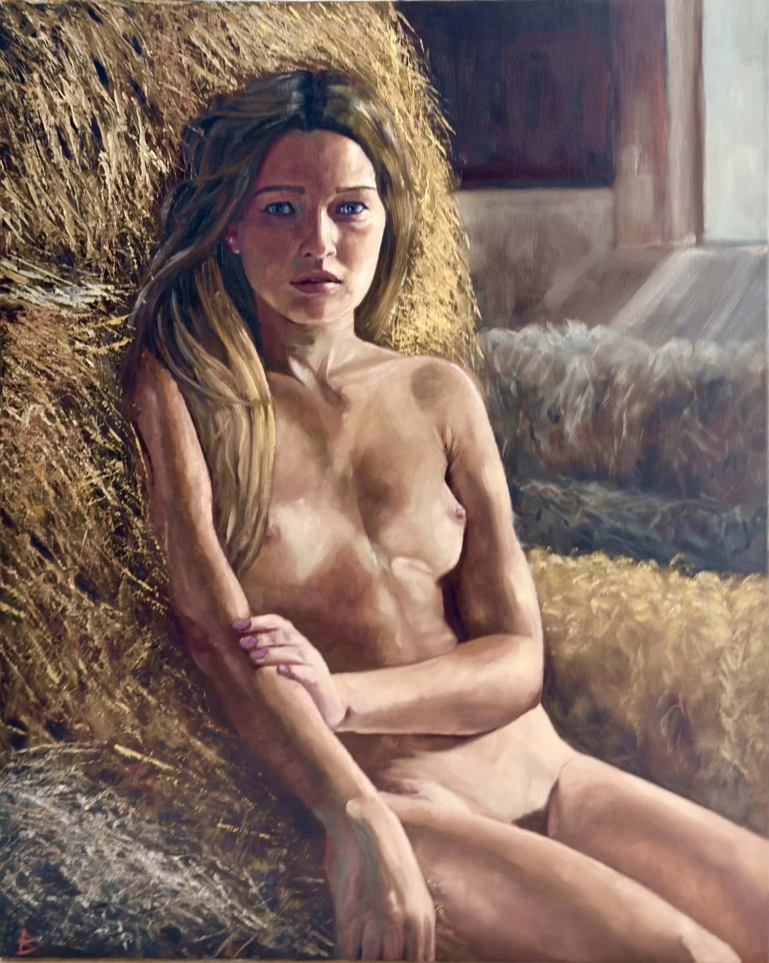 Rustic Tranquility: Young Woman in a Barn