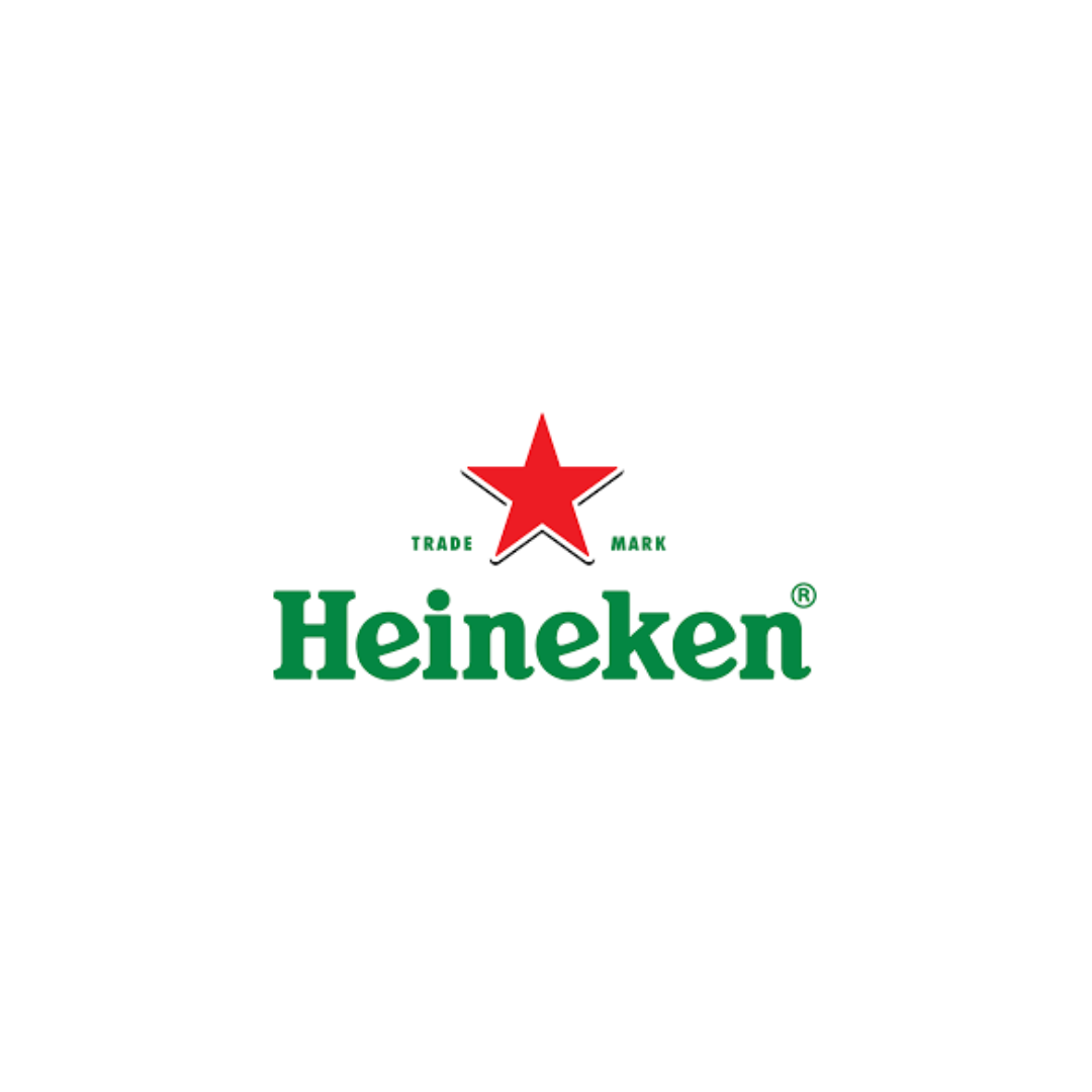 Heineken logo with green text, red star, and small green "Trade Mark" text