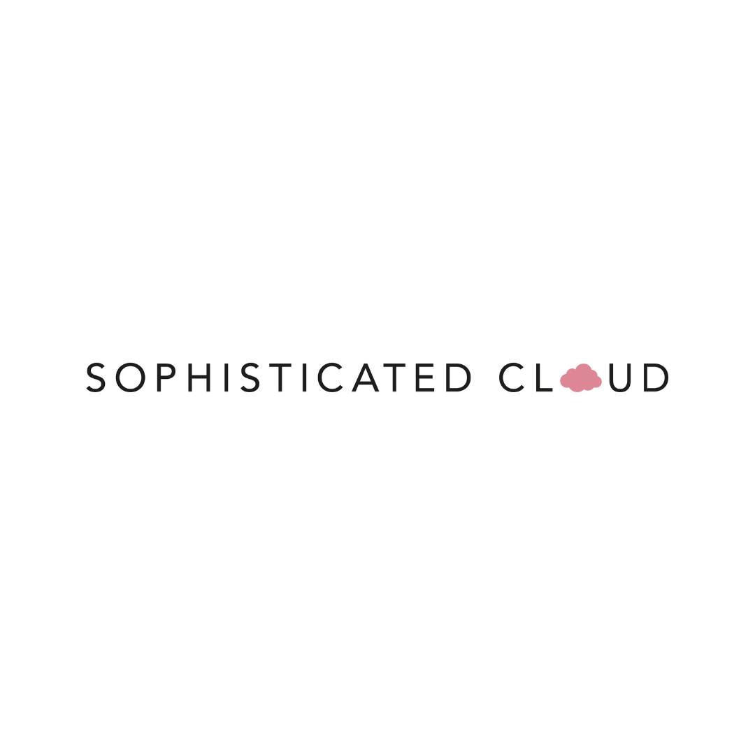 Logo with the text "SOPHISTICATED CLOUD" and a pink cloud icon replacing the letter 'O' in cloud