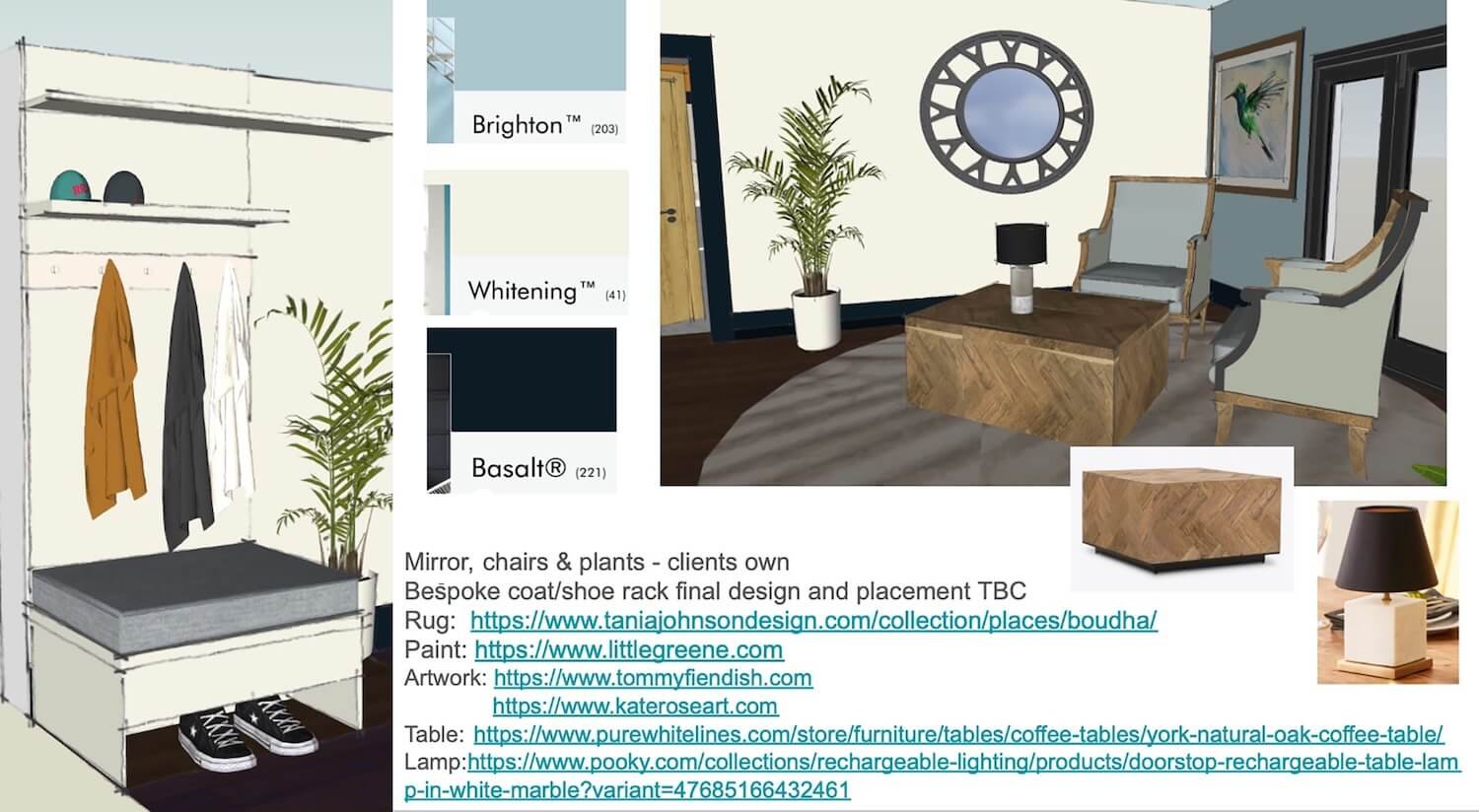 Design specification board showing entrance hall choices and materials