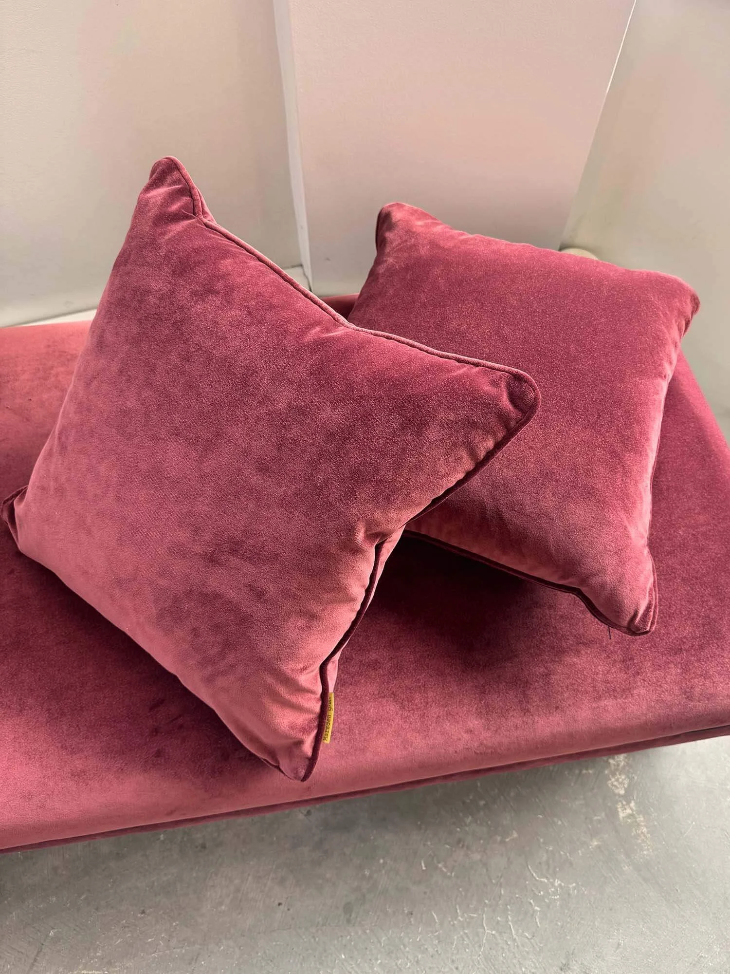 Matching red velvet cushions for the Henry footstool