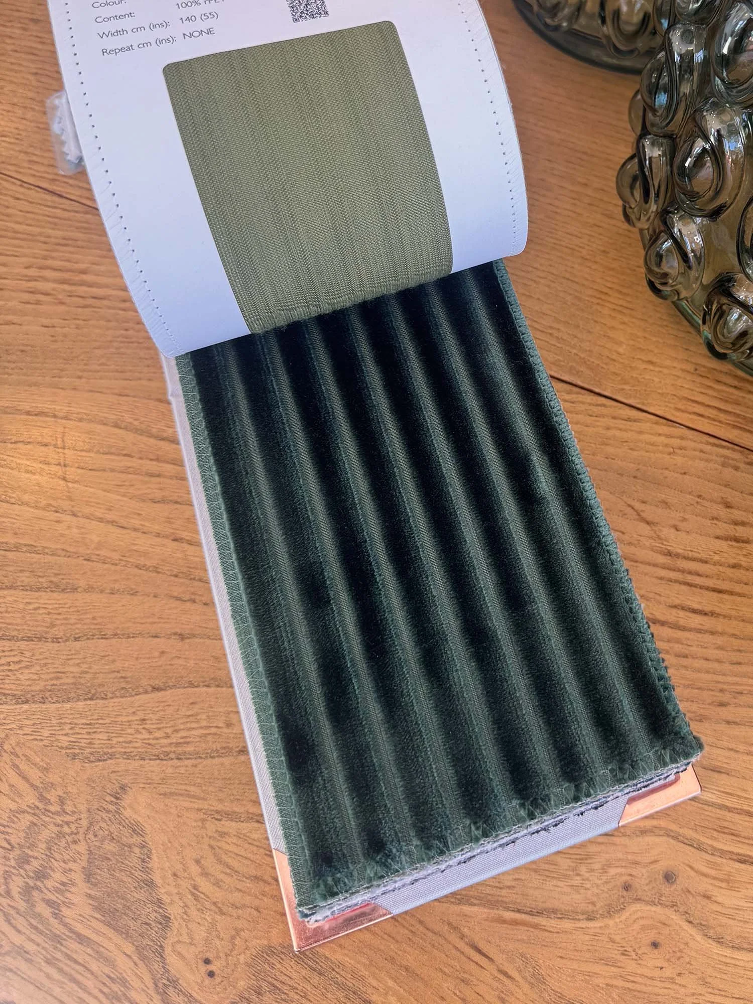 Mantua Cord fabric open revealing a green colour option
