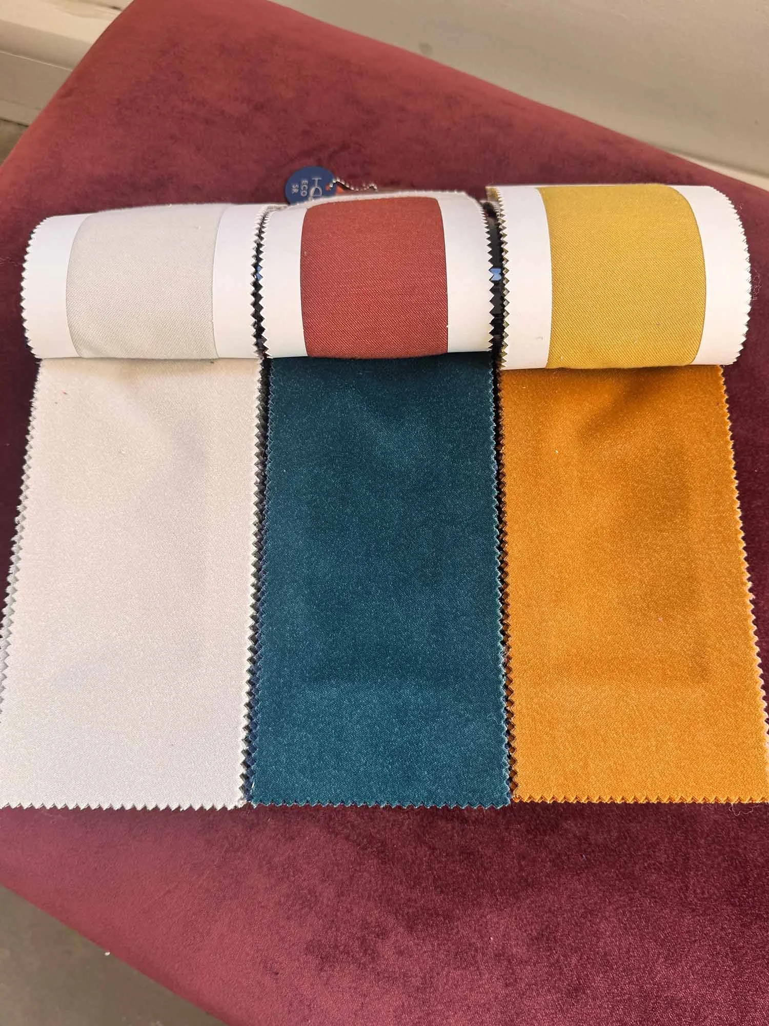Open Omegs IV fabric showing three different colours