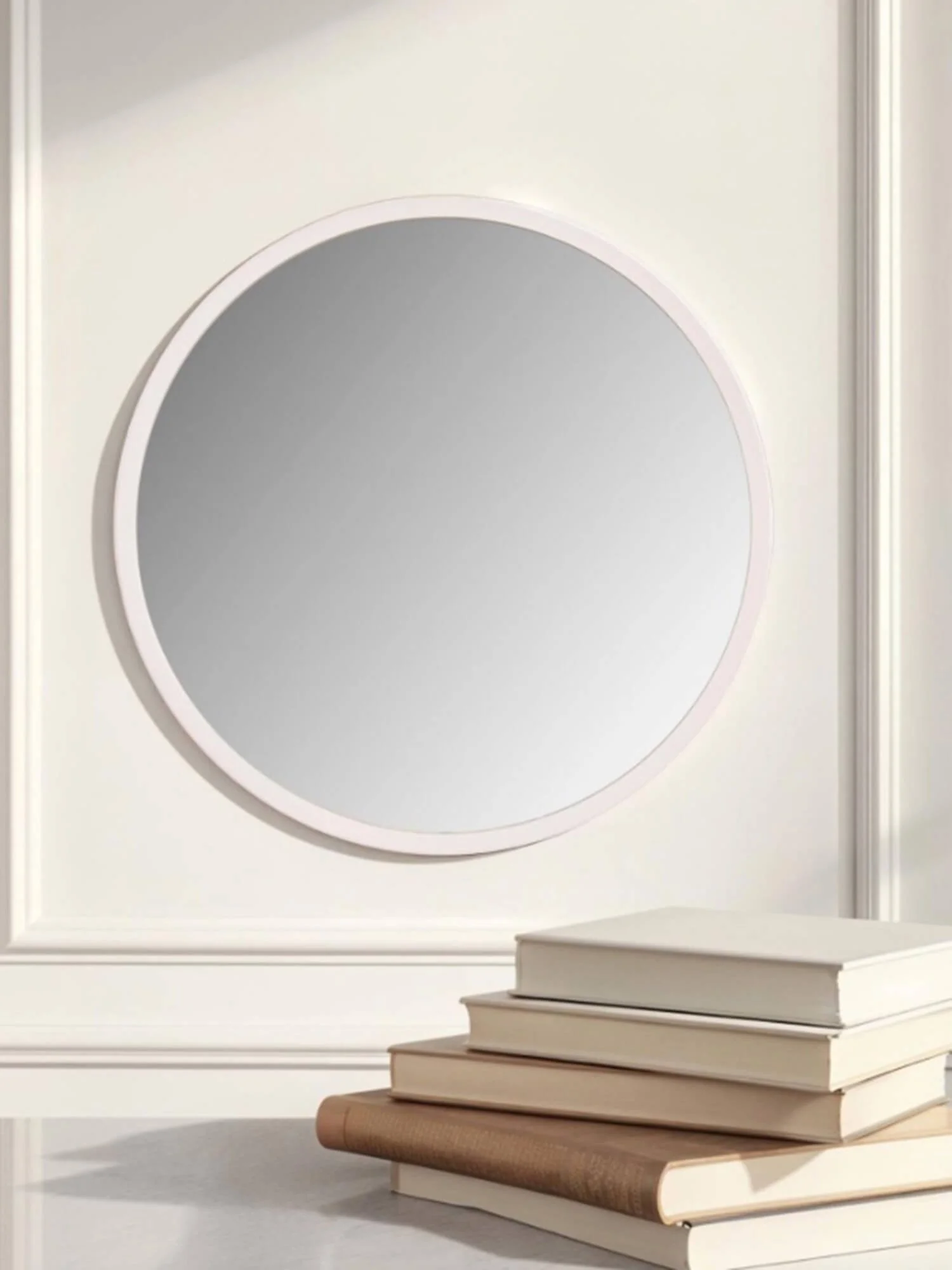 Large round white wall mirror
