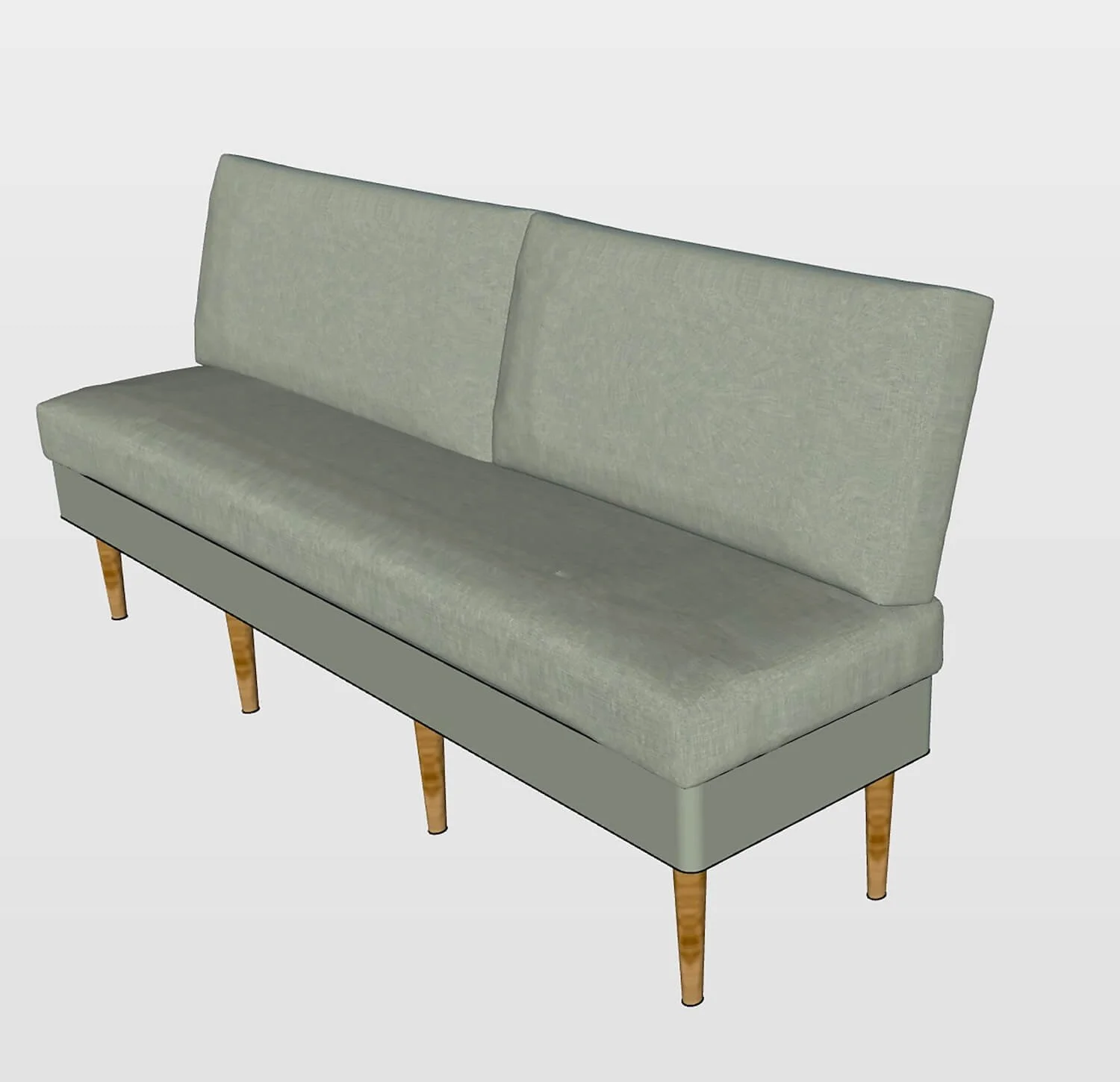 3D rendered banquette design with high back and wooden legs