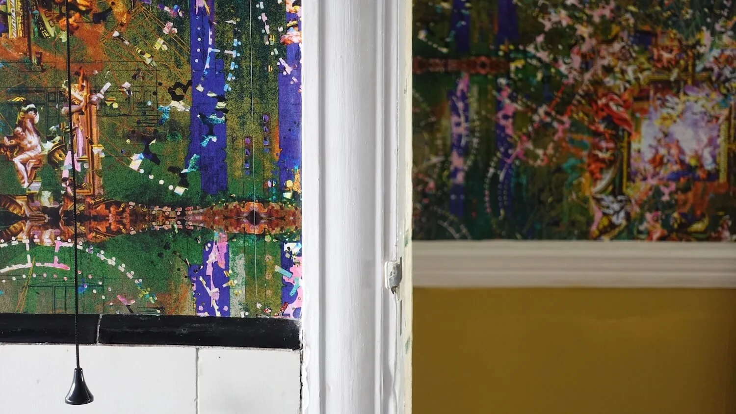 Hallway or landing with bold floral wallpaper