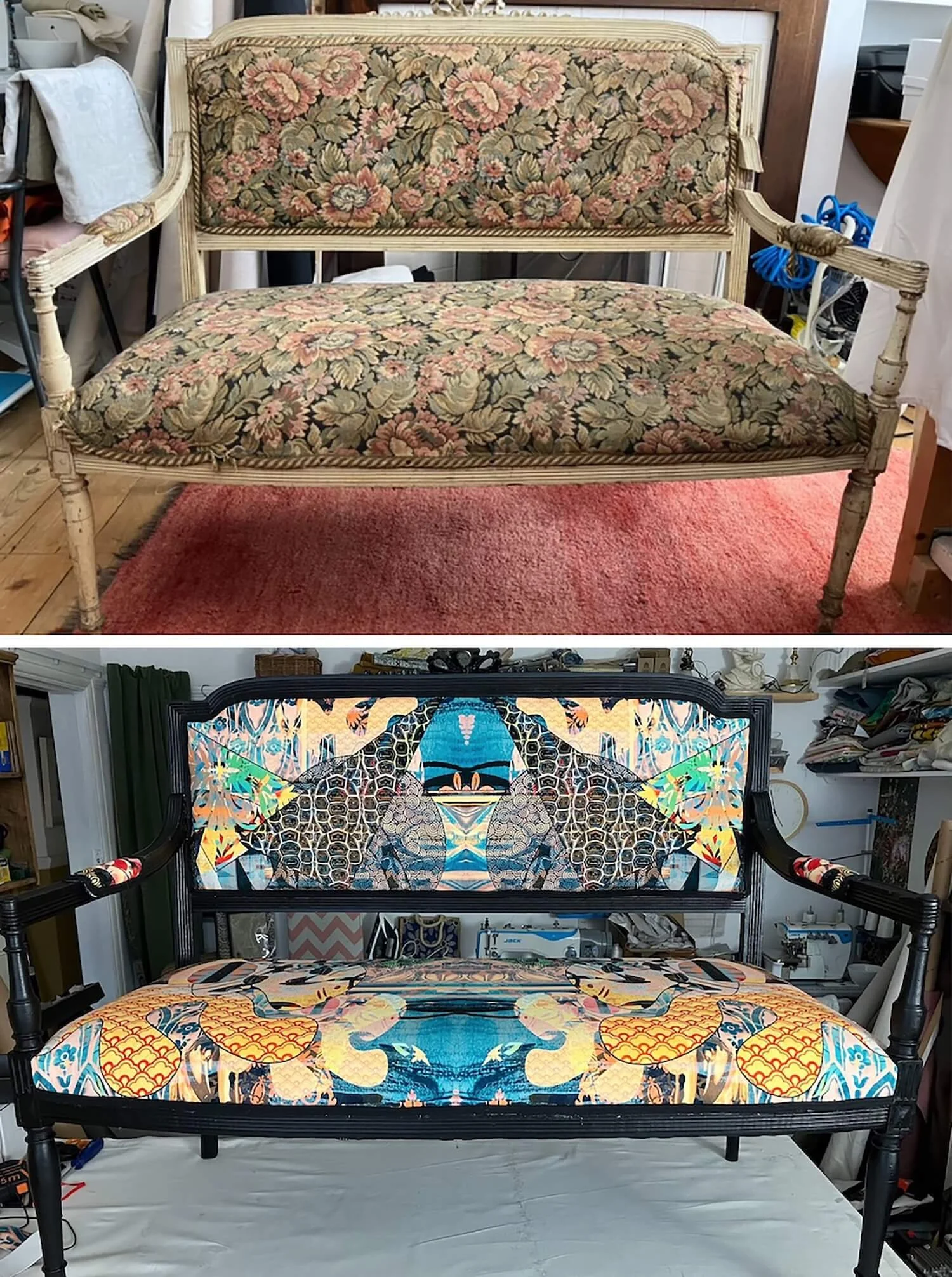 Antique sofa stripped back for traditional reupholstery