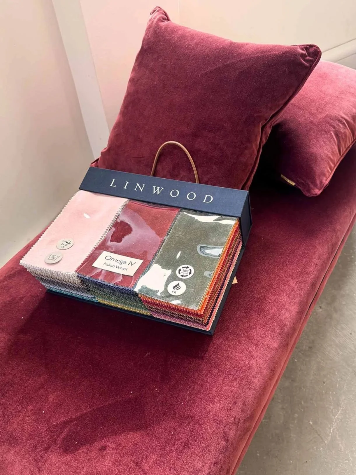 Marsden Grace Cocktail Ottoman with Linwood fabric book and matching cushions