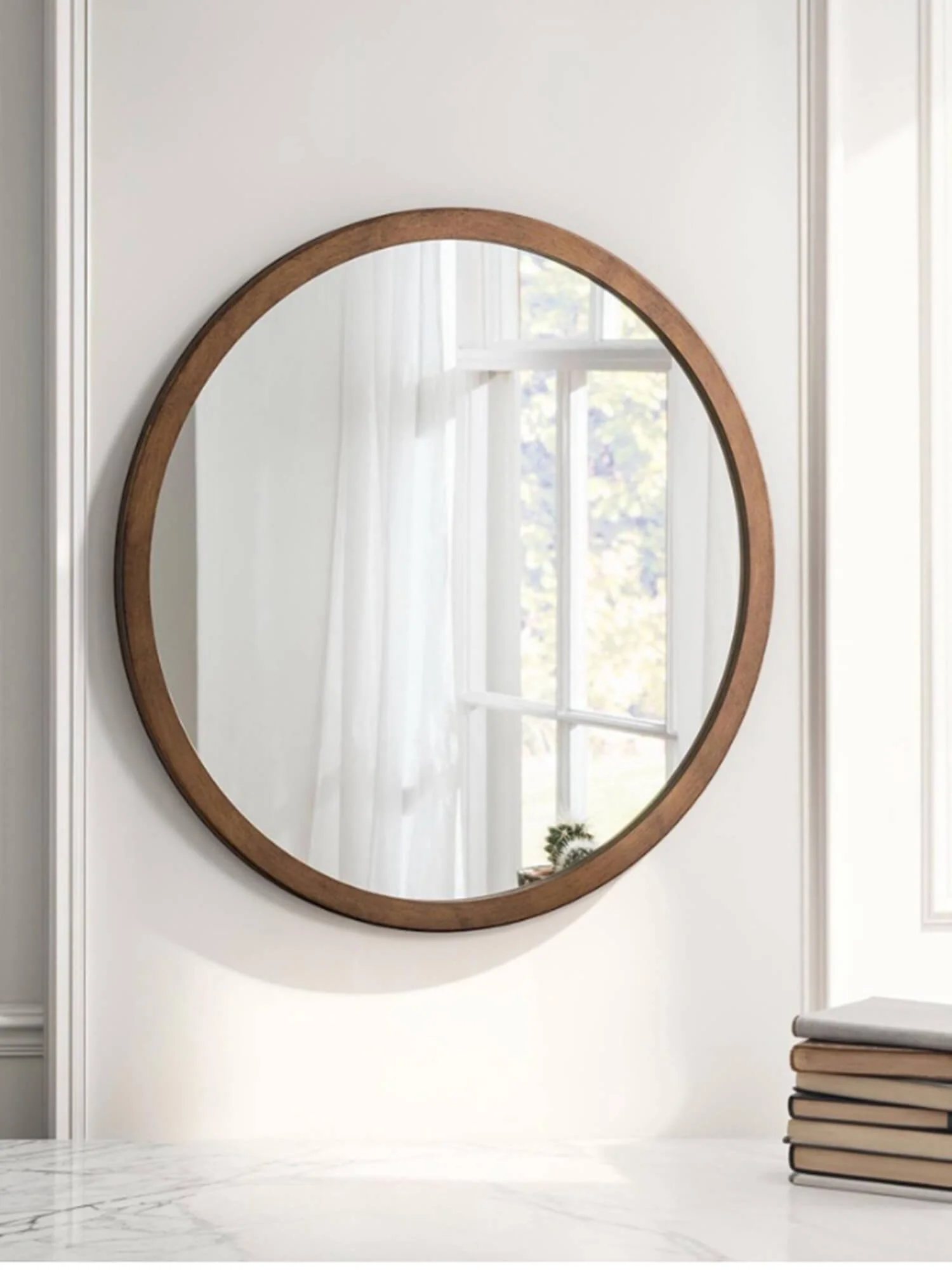 Large round bronze coloured wall mirror