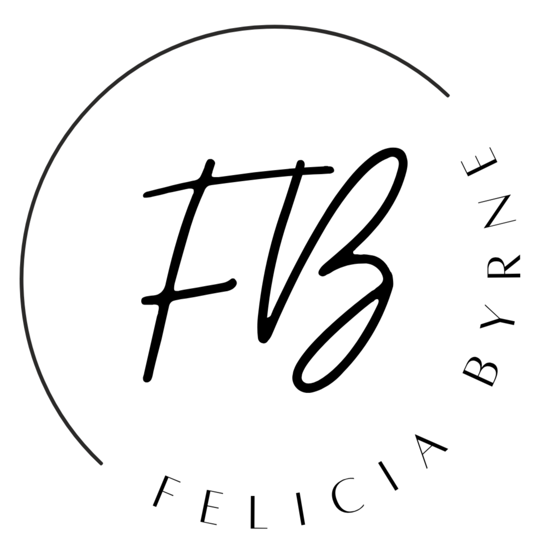 Black circular logo with handwritten initials FB in center and Felicia Byrne around it