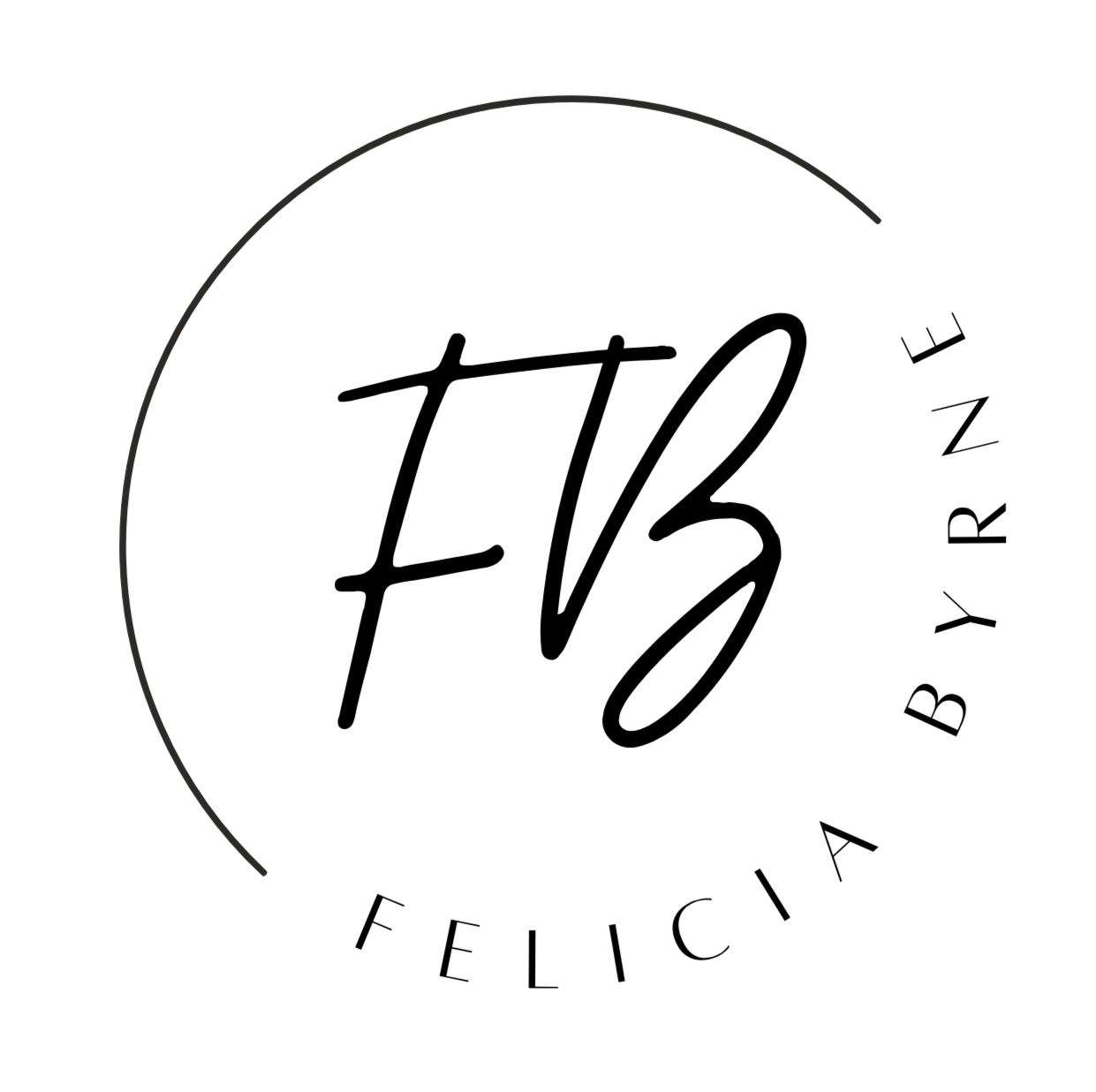 A black and white logo with FB in the center and Felicia Byrne written on the rim of the circle.