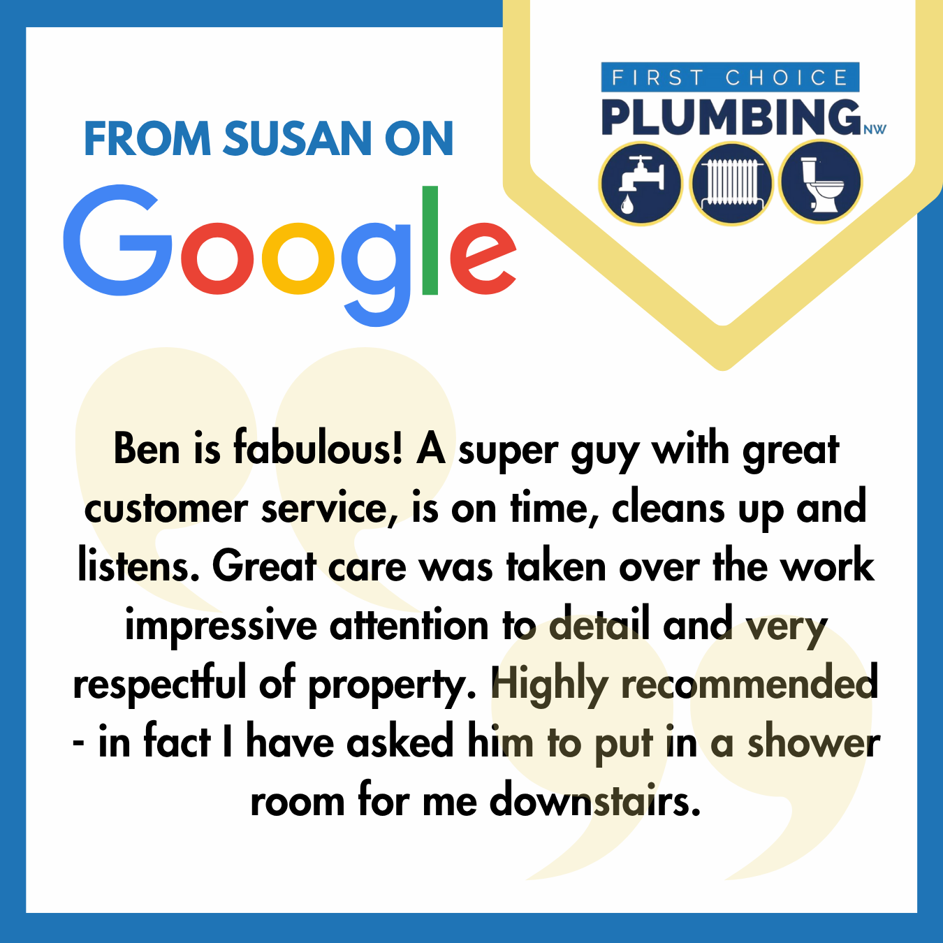 Google review for First Choice Plumbing Fleetwood