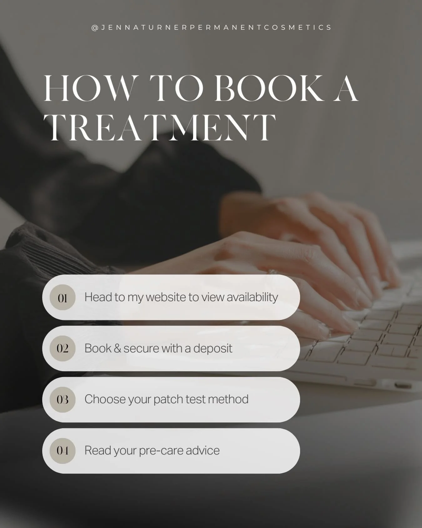 Booking your PMU appointment with me couldn&rsquo;t be easier ✨

You can view availability, choose your treatment and secure your appointment online in just a few easy steps.

Take your time, have a read through everything and book when you&rsquo;re 
