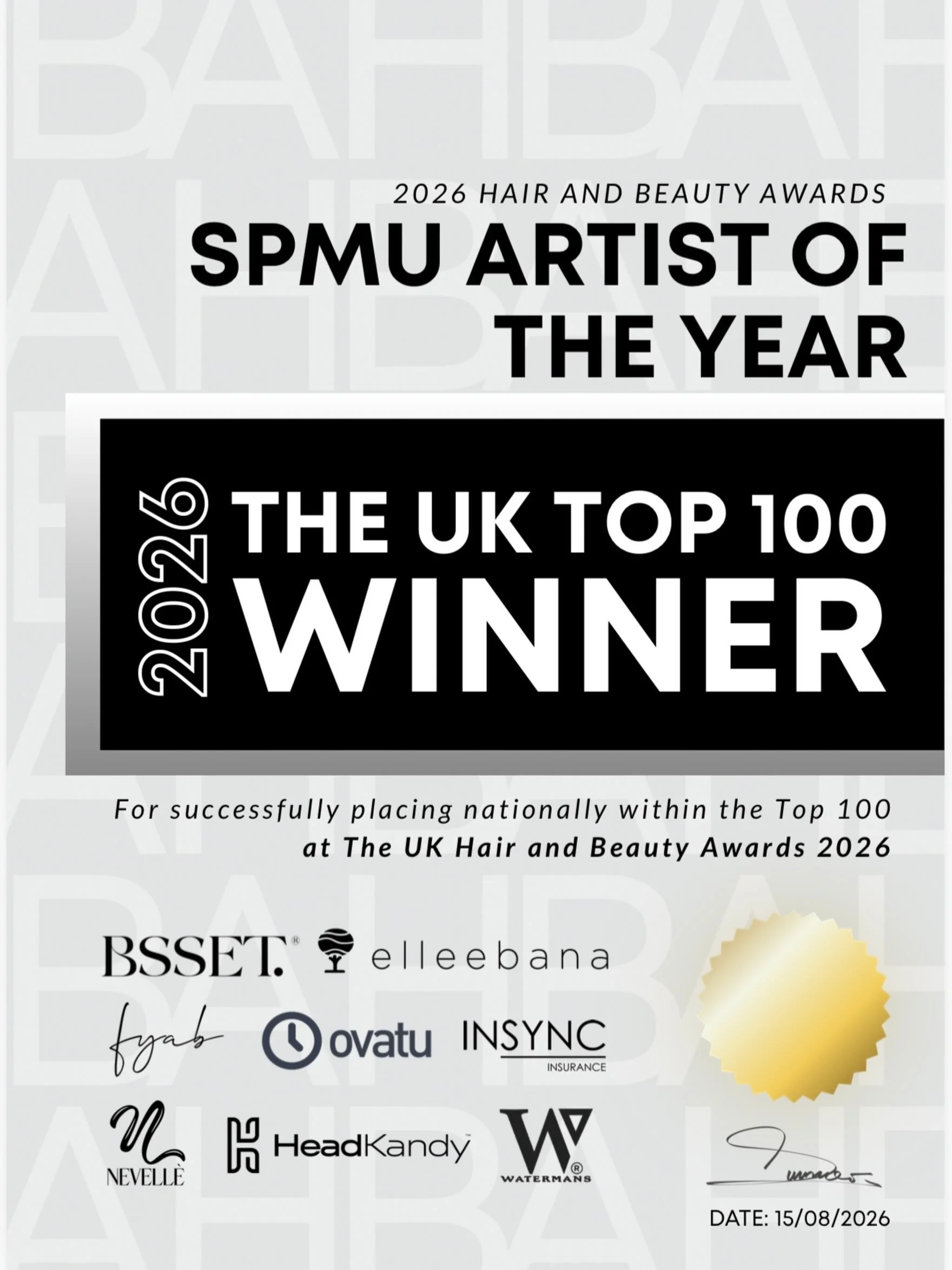 I am SO proud to say that I have officially placed in the UK TOP 100 for SPMU Artist of the Year at the 2026 HBA Awards! 🖤🏆✨

In the 5 years I&rsquo;ve been a PMU artist, I&rsquo;ve never had the confidence to put myself forward for an award. I&rsq