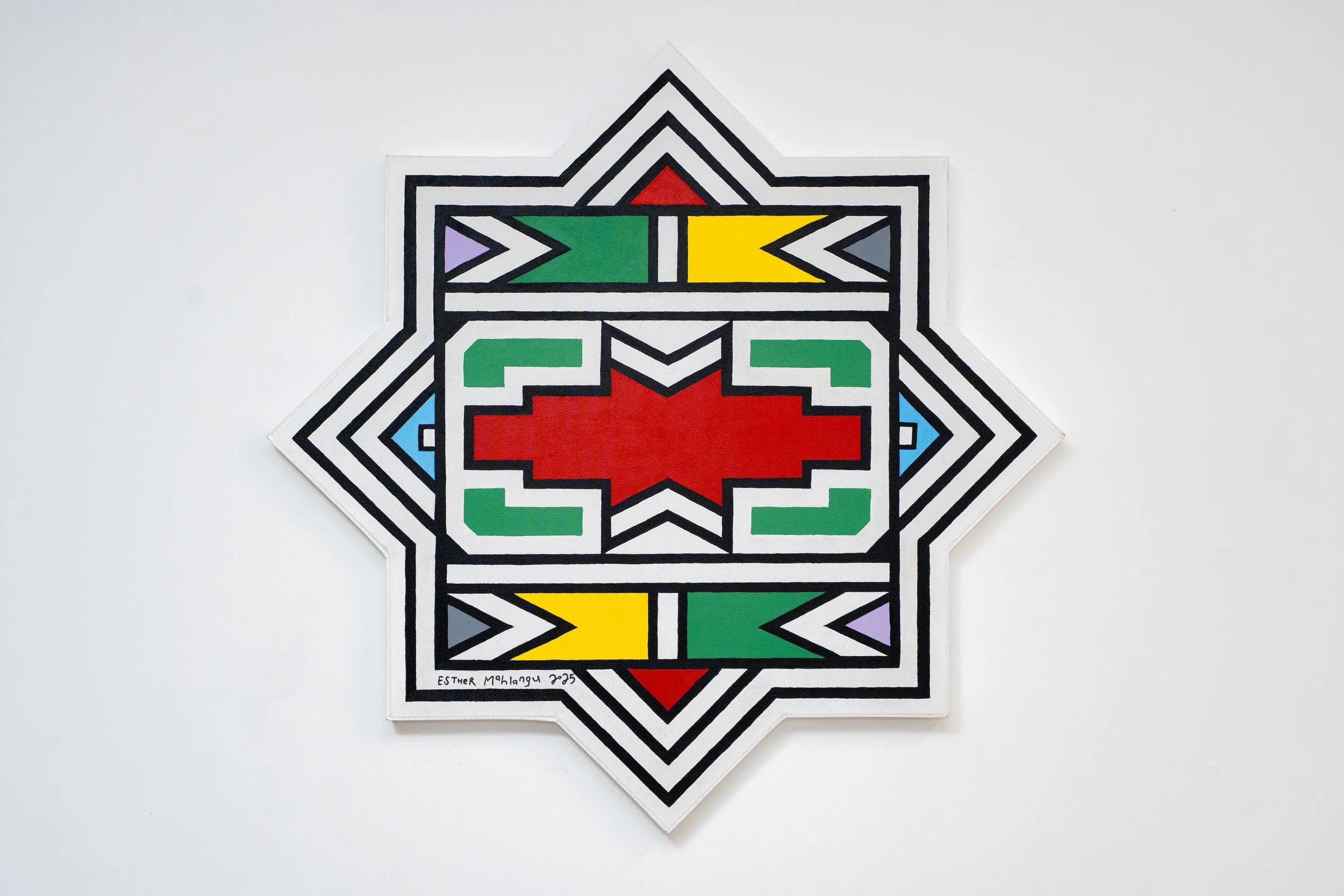 Ndebele abstract original painting, Dr. Esther Mahlangu