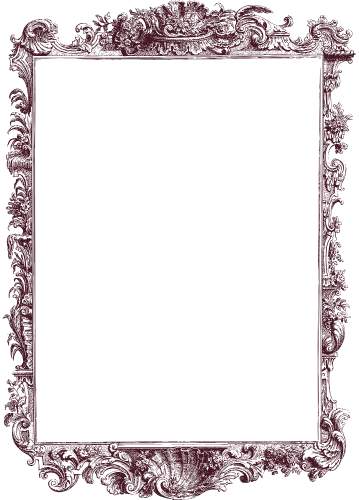 Ornate burgundy frame with a decorative red and black border on a dark background.