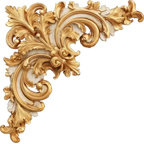 Ornate gold and ivory corner decoration with intricate leaf and scroll designs