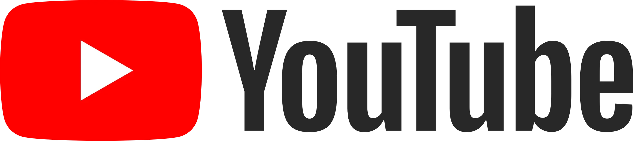YouTube logo with red play button and the word 'YouTube' in black.