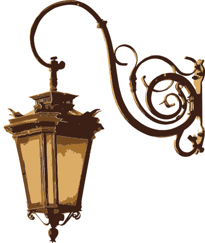 Illustration of a vintage street lamp with ornate metalwork.