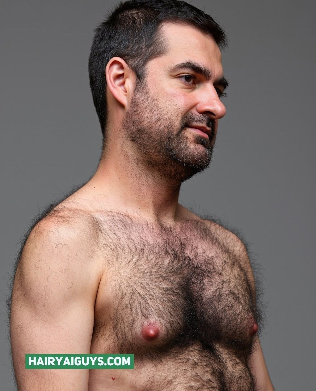 Dad bod, dreamy stare, simple frame. #hairydaddy #AIGenerated #HairyMen #GayArt