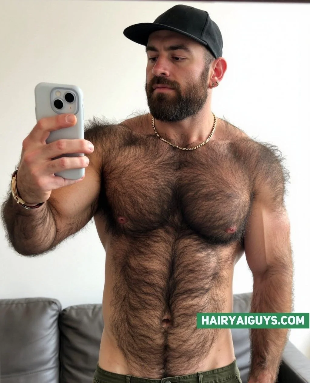 He&rsquo;s got the beard of a lumberjack, the fur of a forest, and the selfie game of a heart-breaker. #AIGenerated #HairyMen #GayArt #hairymaleclub