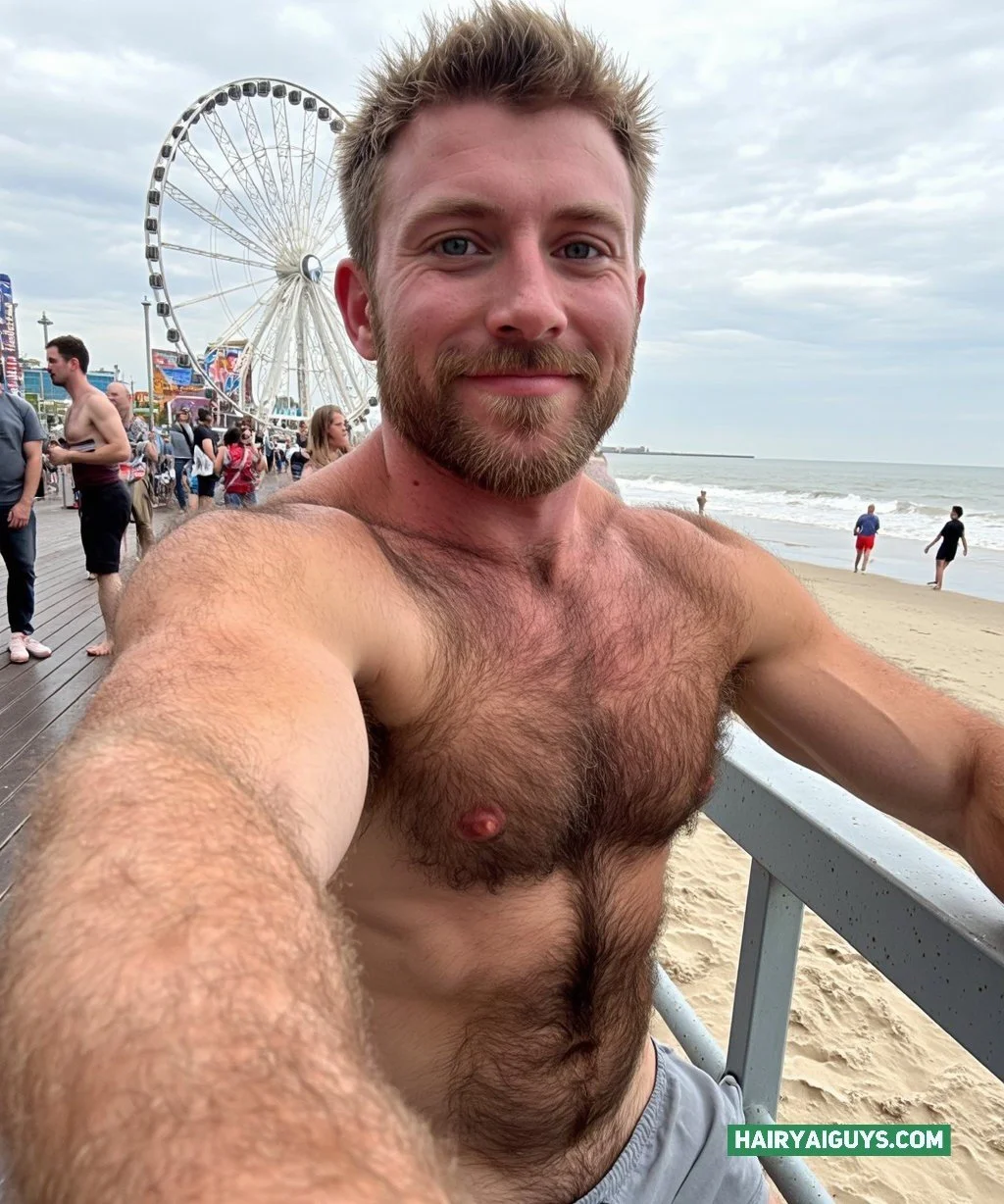 Ocean breeze, thick golden hair, and a smirk that says he&rsquo;s already chosen you #hairyisthebest #aigenerated 🌊