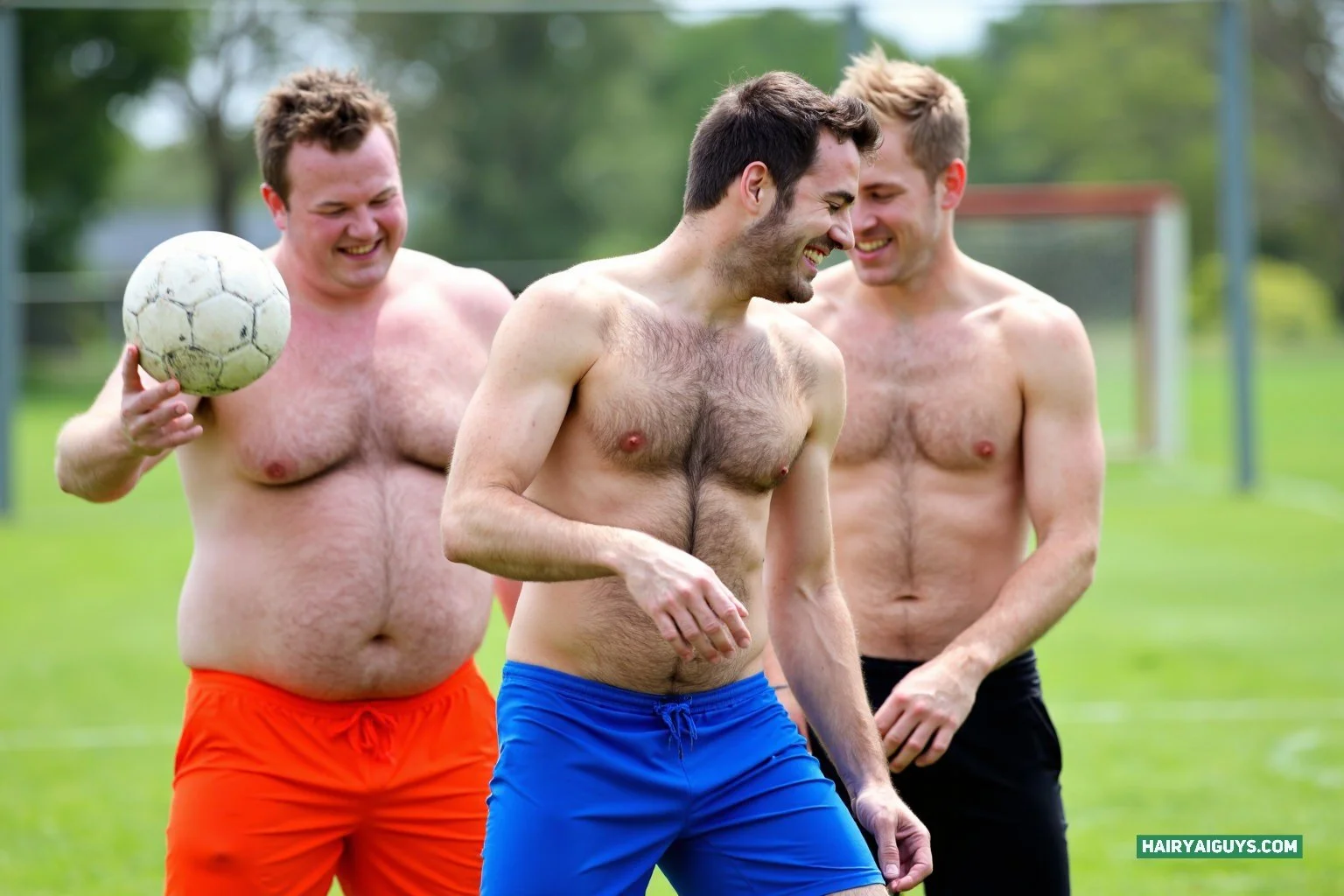 Hairy chests, flying soccer balls, and laughter that echoes across the grass &mdash; pure joy in motion #hairyisthebest #aigenerated ⚽