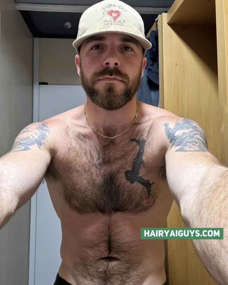 This cap says it all: some guys just steal your heart with a single look. That chest hair is working overtime too. 🔥

#HairyChest #MensStyle #AIGeneratedImage