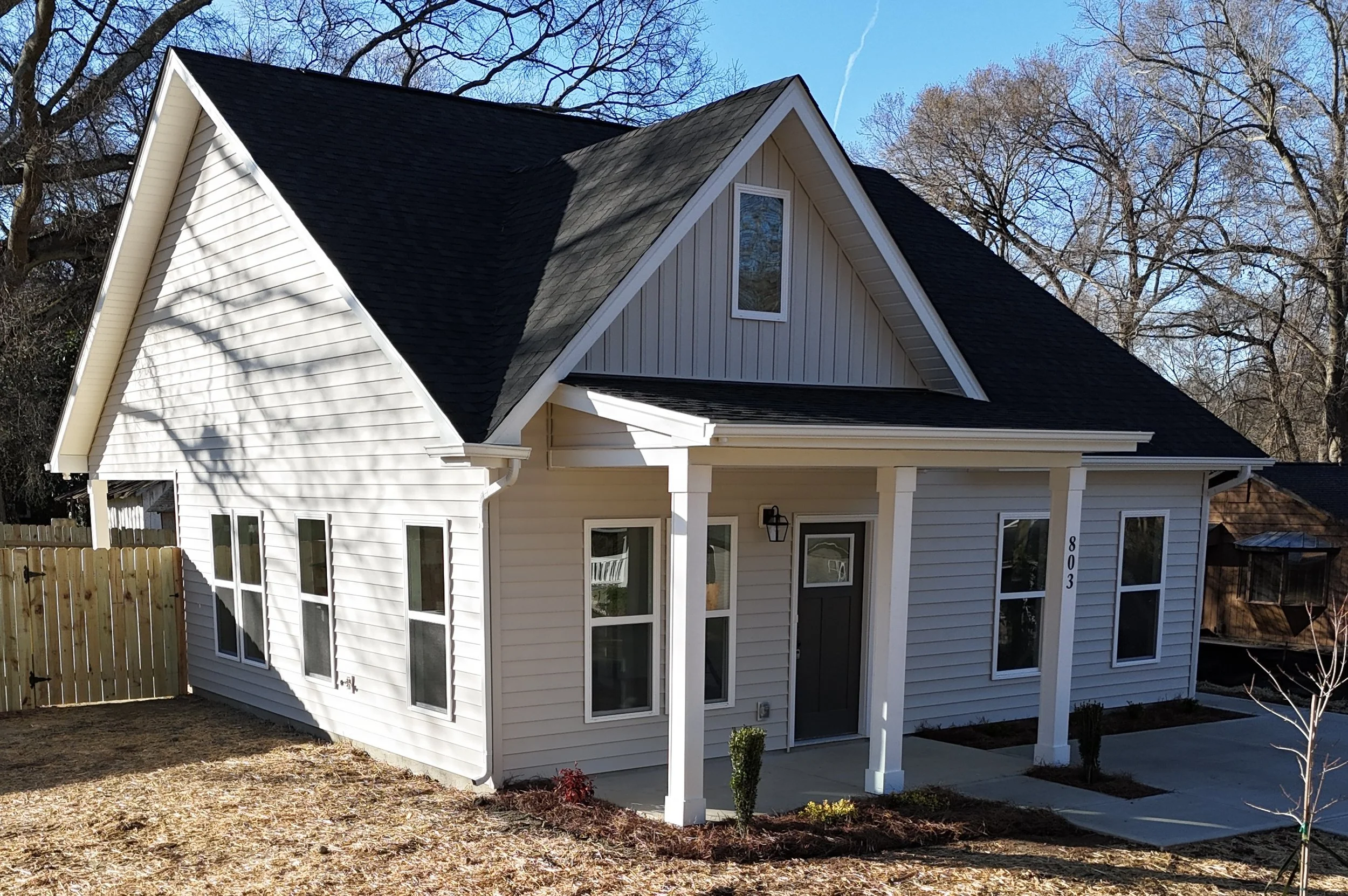herringbone vinyl siding on new construction house