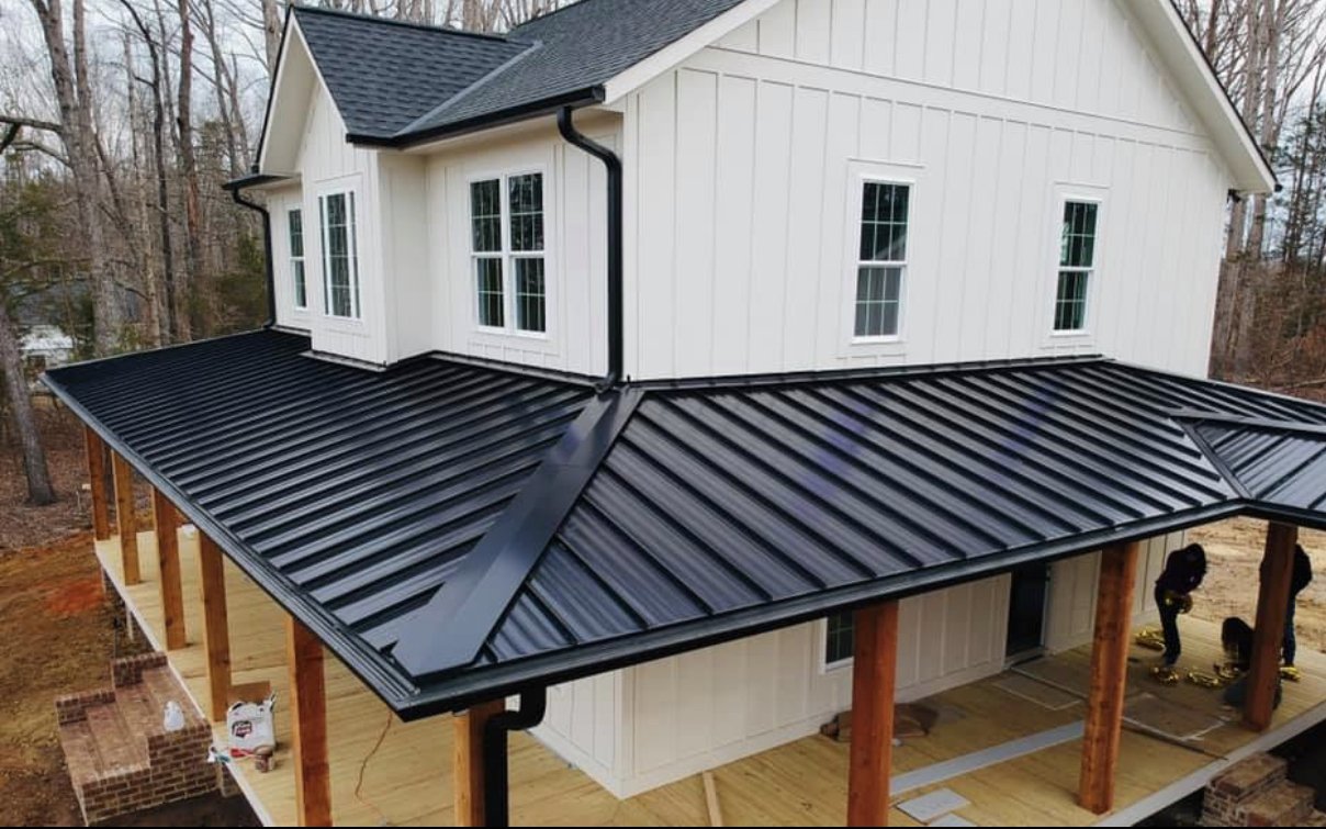 metal roofing for farmhouse and wrap around porch