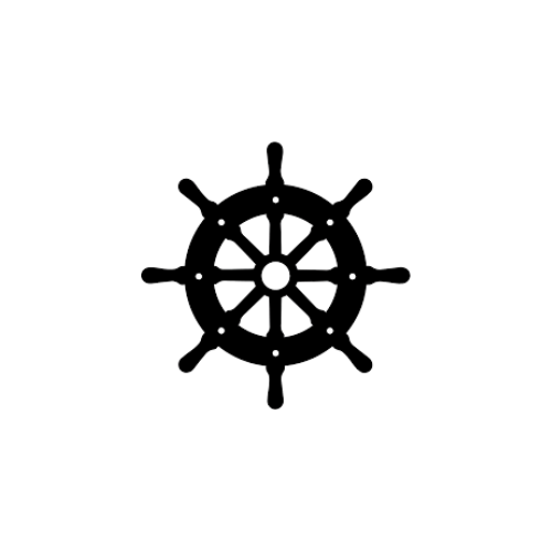 Logo for Quarterdeck Leadership Training: Silhouette of a ship's steering wheel or helm