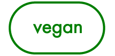 Green text that says 'vegan' inside a green oval outline.