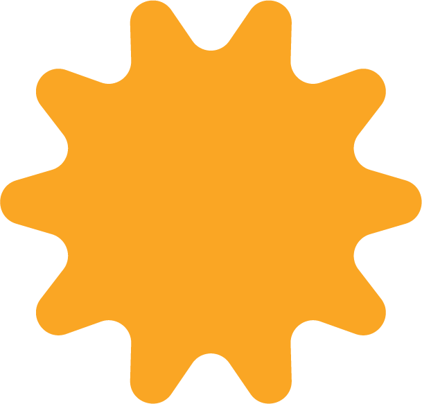 Orange starburst shape with rounded edges and multiple points.