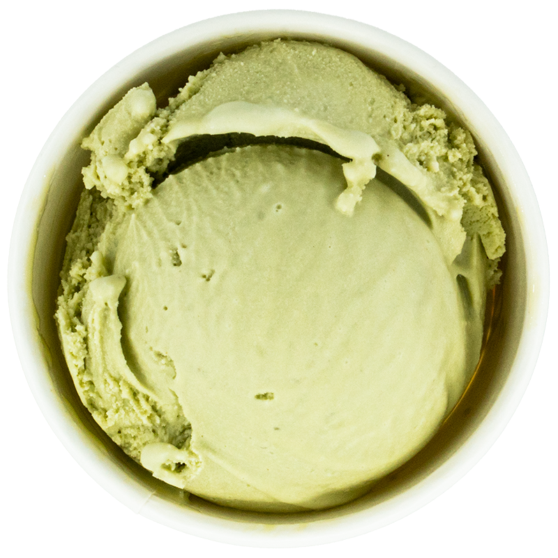 Empty container of green ice cream with some scoops remaining.