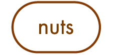 The word 'nuts' written inside an oval shape with a black background and brown outline.