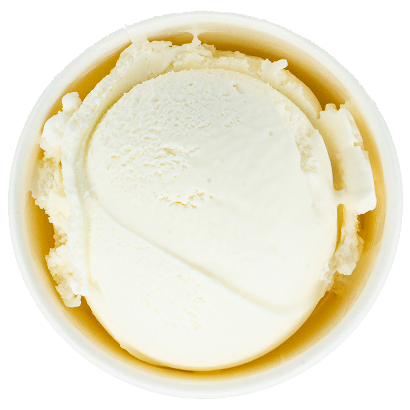 A scoop of oilve oil ice cream in a white bowl