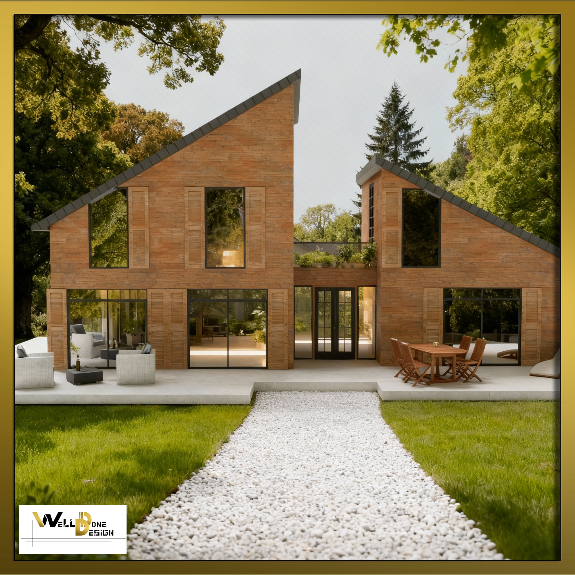 Concept 3D de maison familiale en brique avec jardin verdoyant – visualisation rénovation à Bordeaux et alentours par WellDoneDesign