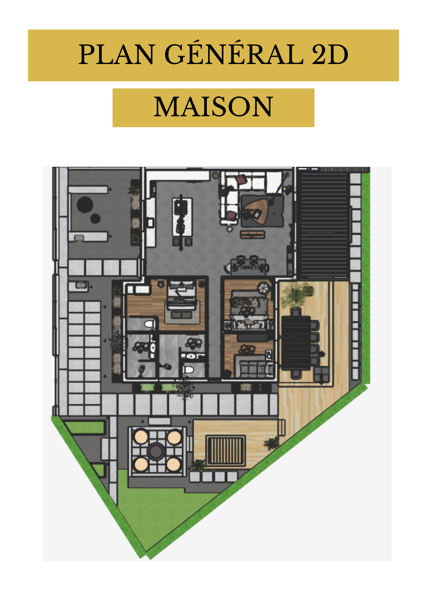 Plan 2D maison – terrasse, jardin et mobilier extérieur